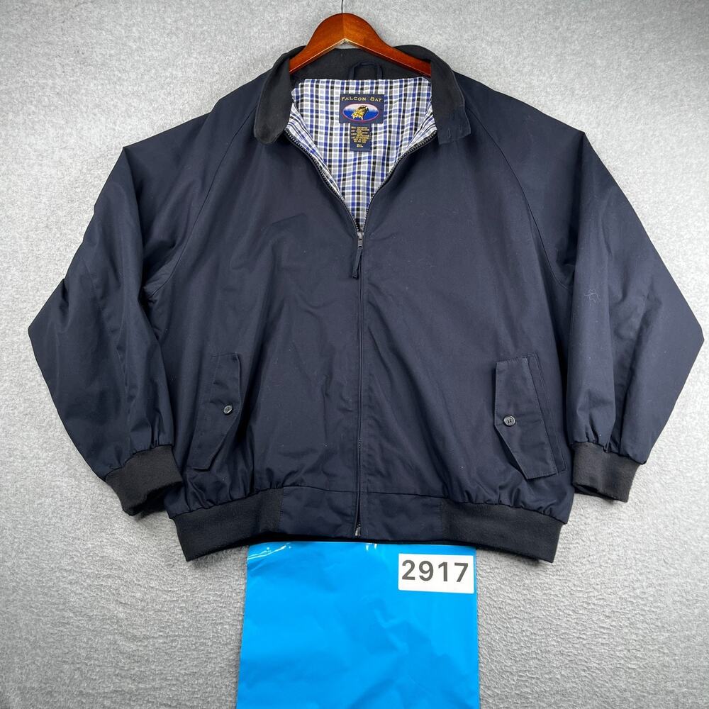 VTG Falcon Bay Bomber Jacket Mens Size 2XL Navy Blue Button Pockets